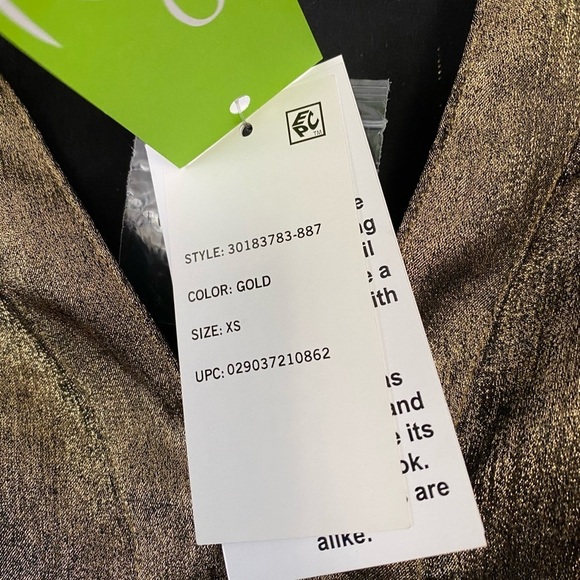 NWT Sam Edelman Edith Split Neck Gold Metallic Top Size XS Long Sleeve V-Neck - Picture 9 of 16